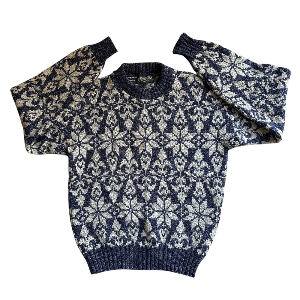 Y2K Am Eagle Outfitters Mens Lg Snowflake Fair Isle‎ Knit Sweater Blue Cream L